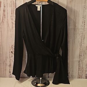 H&M Long Sleeve Jacquard-Weave Peplum Blouse